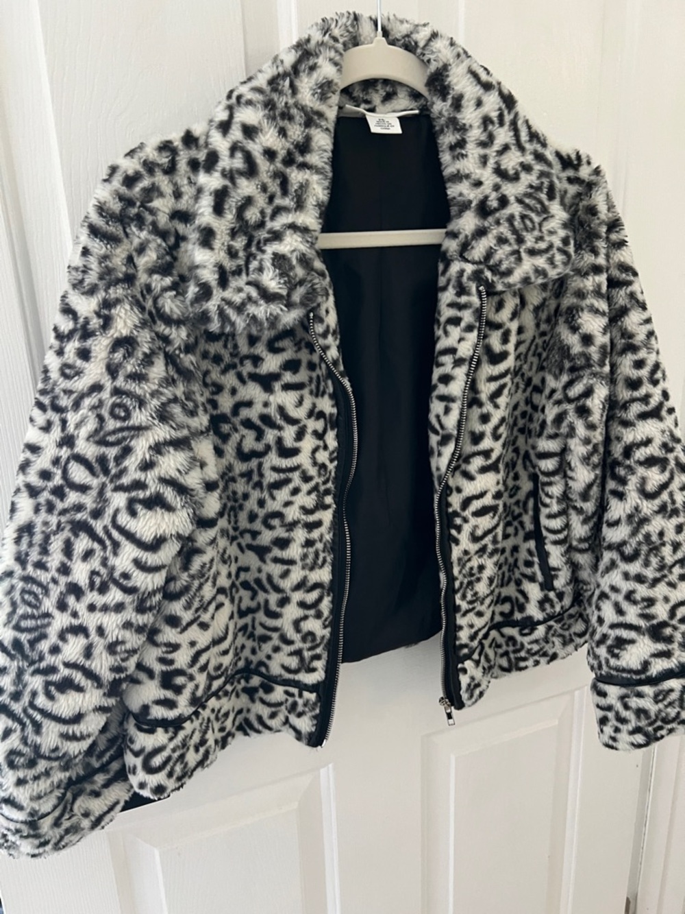 Skye's the Limit Black & White Faux Fur Leopard Moto Jacket